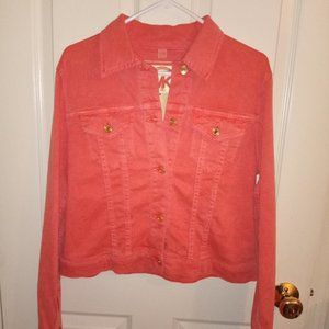 Michael Kors Coral Peach Denim Button Up Jacket